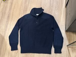 Wallace & Barnes Navy Blue Knit Military Sweater 100% Wool Men’s XL Elbow Patch